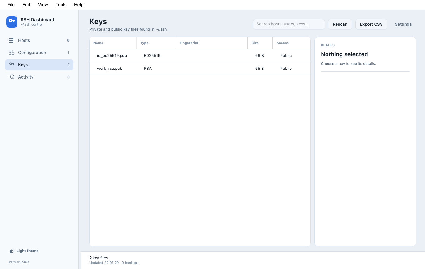 Keys view in light theme